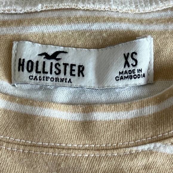 HOLLISTER CASUAL STRIPED SHORT SLEEVE EMBROIDERED CREW NECK BROWN SIZE XS - Picture 6 of 11